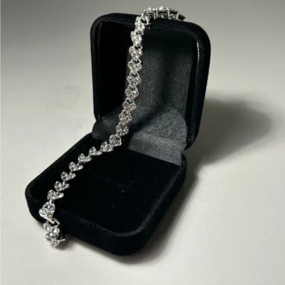 Heart Shiny Silver Bracelet Roman Style Crystal Engagement Wedding Charm - Picture 4 of 4